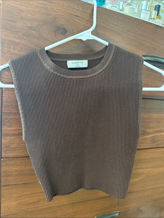 Babaton Tops - Babaton Chocolate Ribbed Sleeveless Knit Top